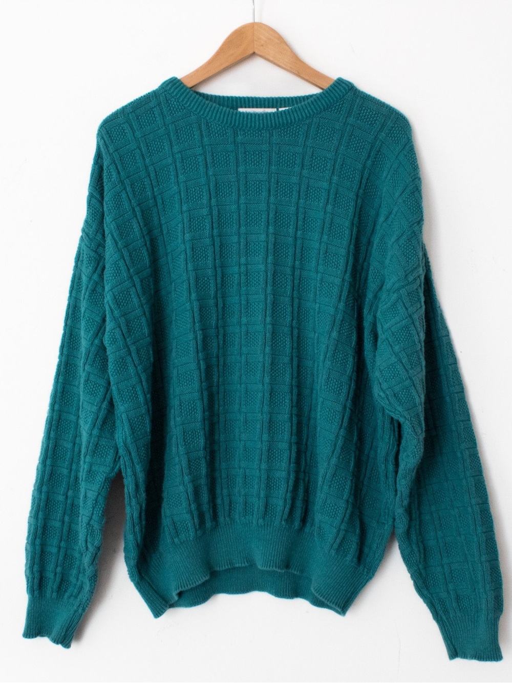 Claiborne | Vintage 90’s Teal Square Pattern Geometric Knit Sweater | Size L